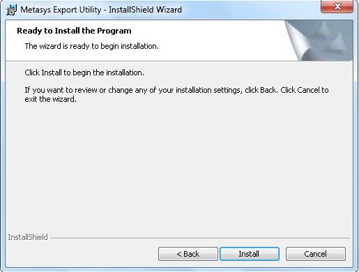 Table 1: Export Utility Software Installation Steps 7. Figure 6: Ready to Install the Program Screen Click Install.