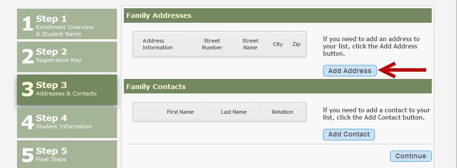 Under Family Addresses, any existing addresses for