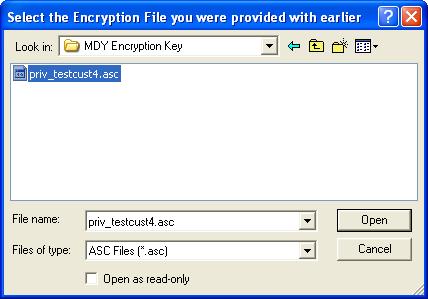 5. You will receive a message to select the encryption file you were provided with