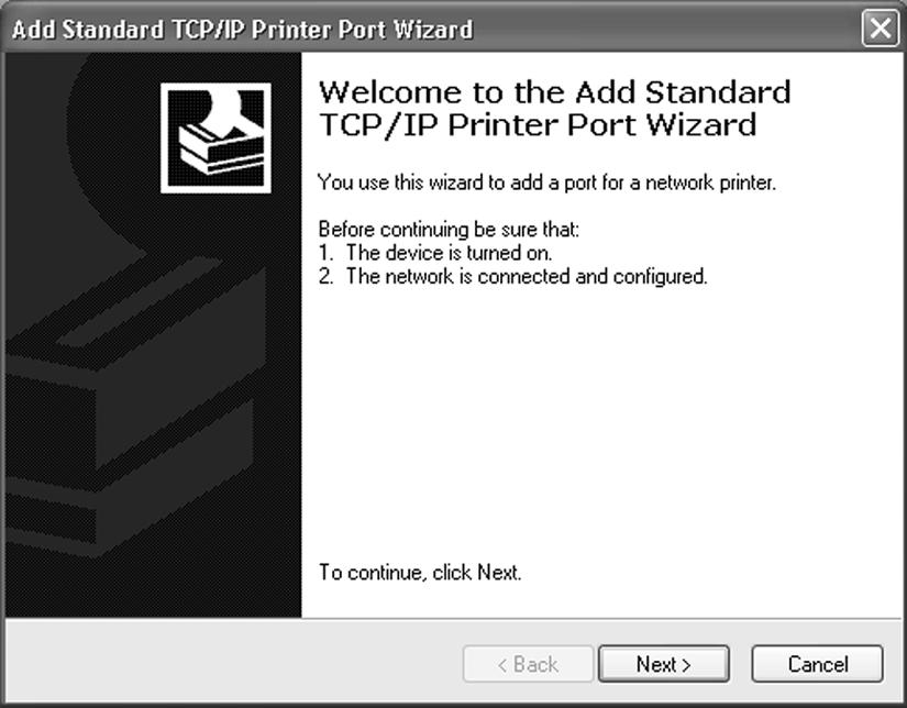 Skip to Step 9. In order to access the printer over Ethernet using TCP/IP, a new TCP/IP port must be created.