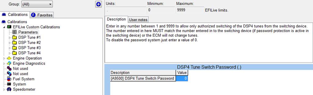 To enable the tune switch password, users need to input their chosen password in the calibration.