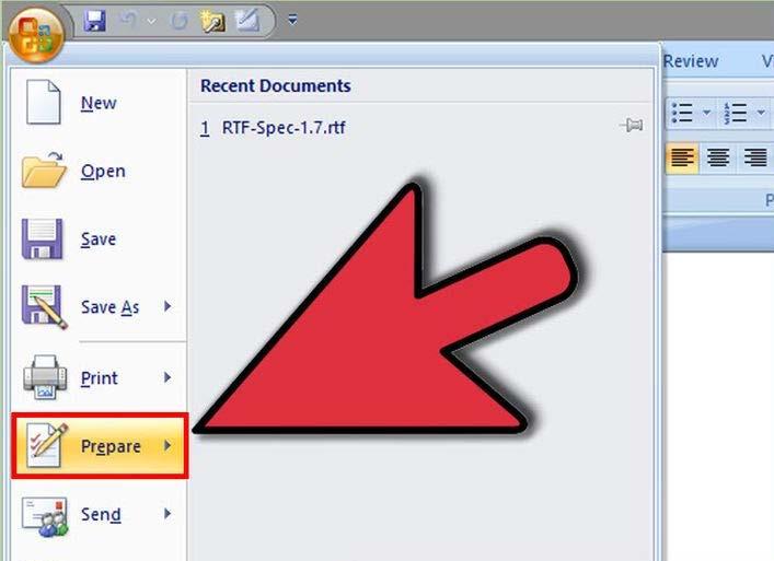 Click the Microsoft Office Button. This is the round button that is located in the top-left corner of the window.