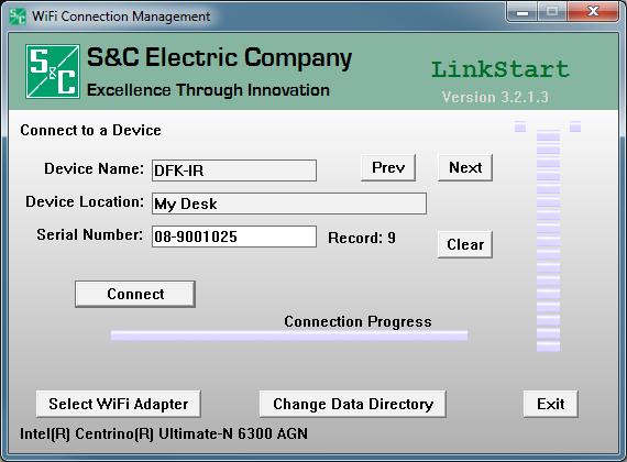 Establishing a Serial or WiFi Connection If you Selected the WiFi button in the LinkStart Dialog: 1.