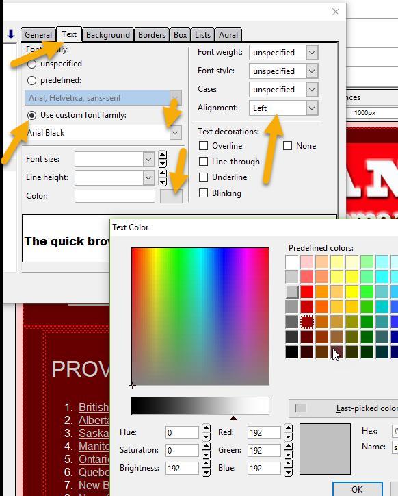 13.After the blank Style rule box comes up under the General tab, click on the Text Tab and select Use custom font family and from the dropdown menu select Arial Black.