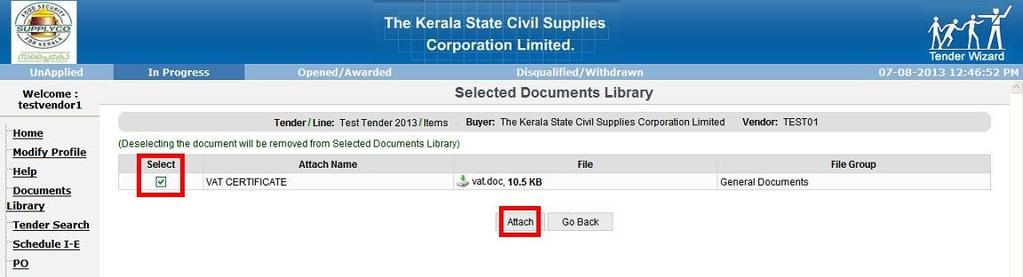 required documents from the list and then click Finish Selection & Attach to add these documents to the