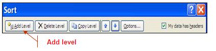 3. In the Sort by field, select the down arrow. Excel will display the names of your column headings. Select the appropriate heading. 4. The Sort On field will default to Values.