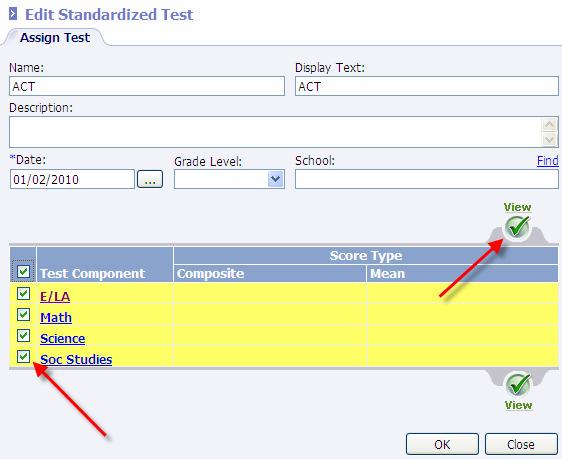 8. Select the Text Cmpnent(s) fr which scres are t be entered and chse View.