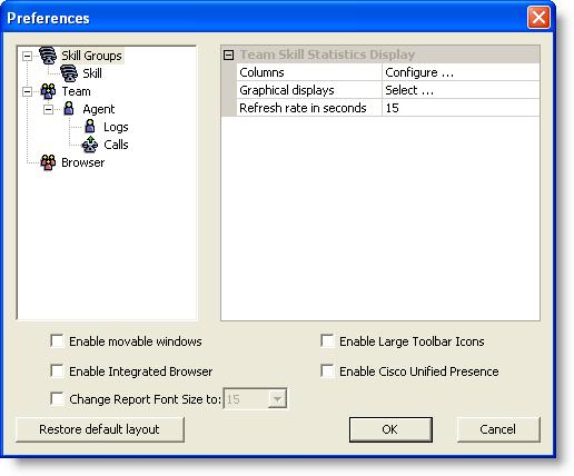Cisco Supervisor Desktop User Guide To set your interface preferences: 1. Choose View > Preferences. The Preferences window appears (Figure 6). Figure 6. Preferences window 2.