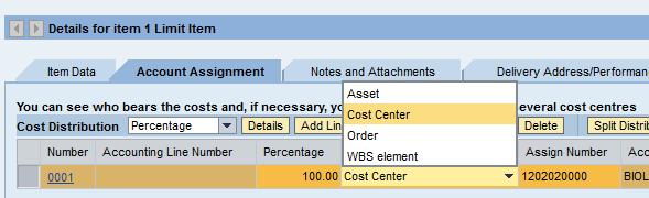 11. Account Assignment: Click tab to assign a cost/fund center Step 11. Click Account Assignment tab Step 12. Click Account Assignment Category and select category 12.