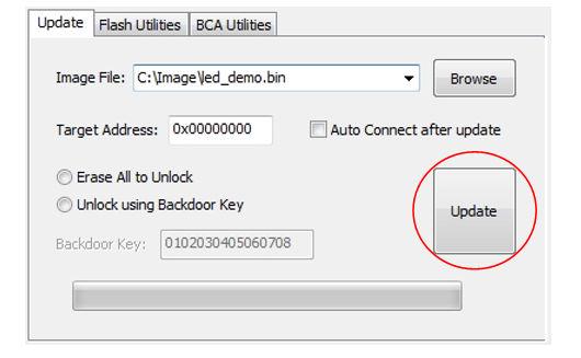 4.2.5.2 Unlock using backdoor key The unlock using backdoor key sends the flash-security-disable command using the backdoor key in the textbox below during the update progress.