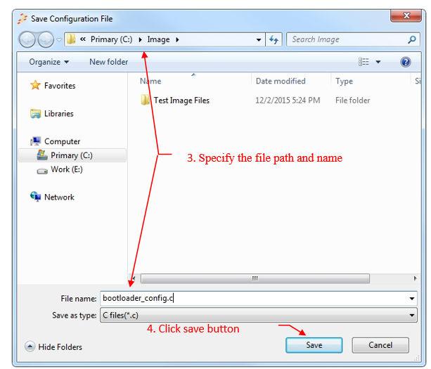 Typical usage 3. A Save As dialog opens. Specify the file path and name. 4. Click the "Save" button in the Save As dialog. Figure 52. Save the C configuration file 5.