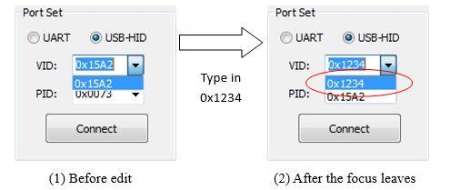 user-defined VID, similar to the behavior of the baud rate combo box.