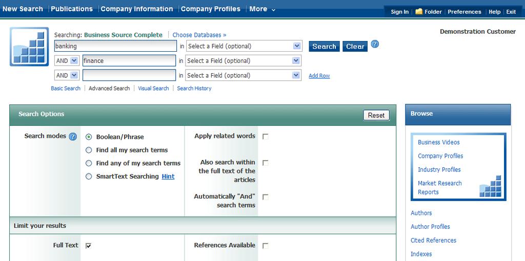 Advanced Search with Guided-Style Fields If you click Advanced Search from a Basic Search Result List, your search terms are placed in the first search field on the Guided-Style version of Advanced