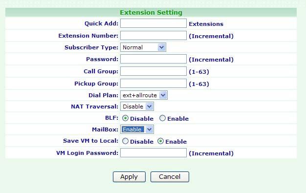 The following table describes the table in this screen Table Configuration: Extension Setting Label Description Quick Add Enter the number of the Qucik Add.