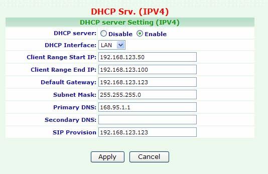 3.3.2 DHCP Srv. (IPv4) To change your DHCP Srv (IPV4) Settings, click Network, and then click the DHCP Srv. (IPV4) table. The screen appears as shown. Figure Network: DHCP Srv.