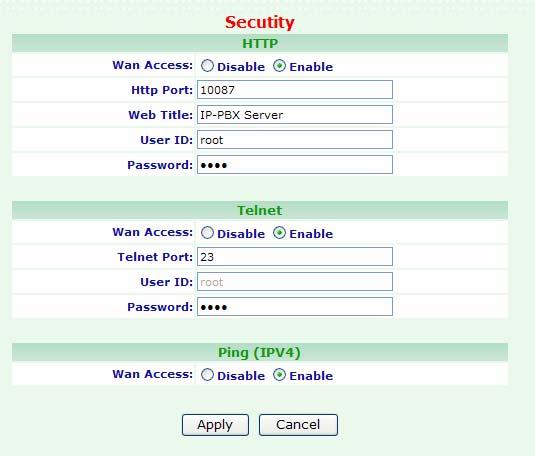 3.4.4 Security To change your Security Settings, click Management, and then click the Security table. The screen appears as shown.