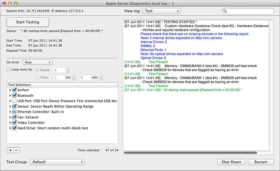 Use Server Diagnostics Mac OS X When Server Diagnostics Mac OS X loads, the following screen appears: 3.