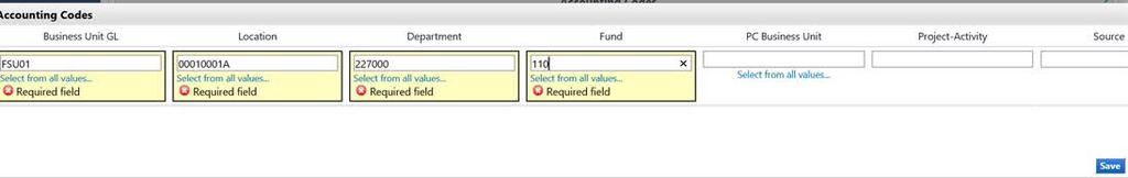 The fund code is next. Click Select from all values or you can enter the fund code directly in the field.