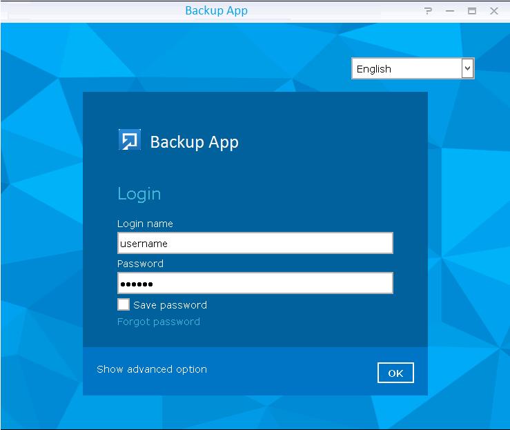4. Enter the Login Name and Password of your Backup App account