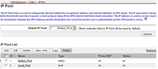 On the IP Pool Configuration page, add a new IP Address Pool for RADIUS authentication. 3.