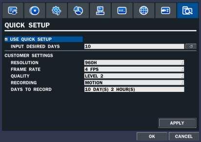 The QUICK SETUP has high priority than other setting values on RECORDING menu. The QUICK SETUP also cannot set to classified according to channel. Figure 3.10