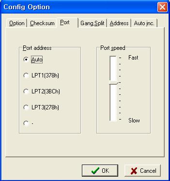 Config Option / Port (TopMax, ChipMax) A parallel port address can be determined by the Maxloader (TopMax/ChipMax) software.