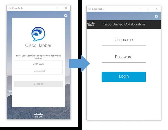 Once Jabber has been successfully migrated to OAuth the login screen will change from the built in login screen to a web login screen provided by