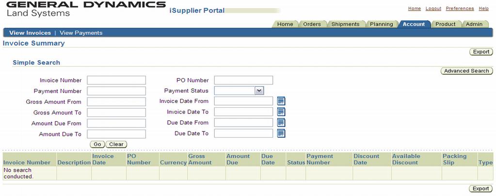 Invoices and Payments Invoices and Payments ISupplier Portal can provide you with complete invoicing and payment details for all POs placed through Oracle.