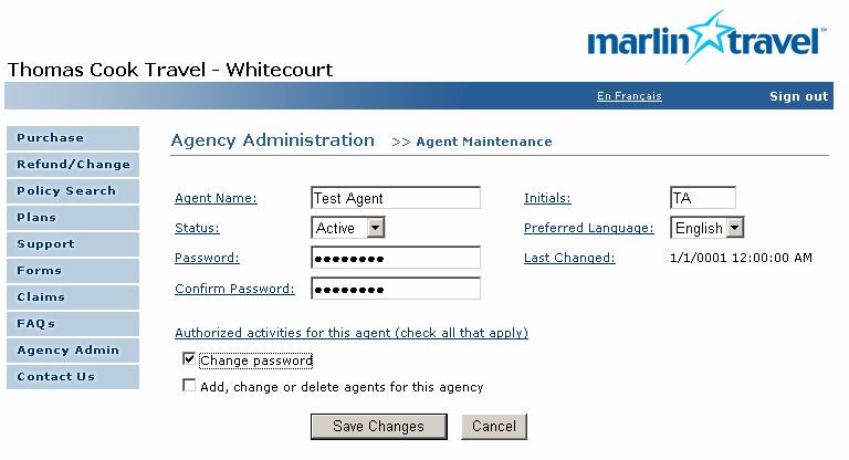Agent Maintenance Enter in the Name of the Agent Enter in the initials of the Agent (maximum of 3 initials) Set the status of the agent, Active means they can sign on and sell insurance, InActive
