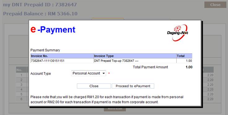 Choose account type either Personal or Corporate Account and click Proceed to epayment.