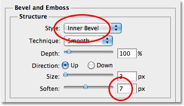 increase the Soften amount to 7 px: Layer styles can be edited as many times as we want without affecting