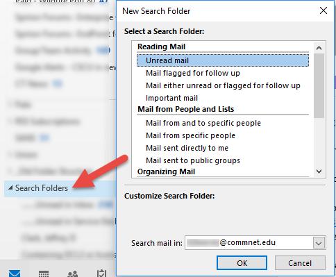 You also can create custom Search Folders. NOTE: Search Folders only search what is stored locally on your hard drive (that you configured in Section 4): 6.