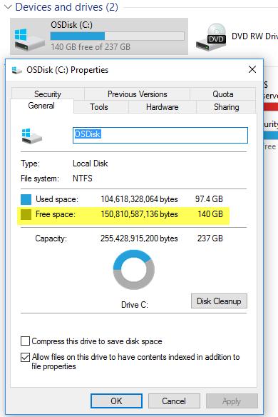 In this example, this hard drive has 140 Gb of space available which is plenty of room to store all or some of the