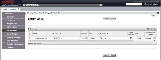 6.4. Add Entity Link A SIP trunk between Session Manager and Vocera system is described by an Entity link.