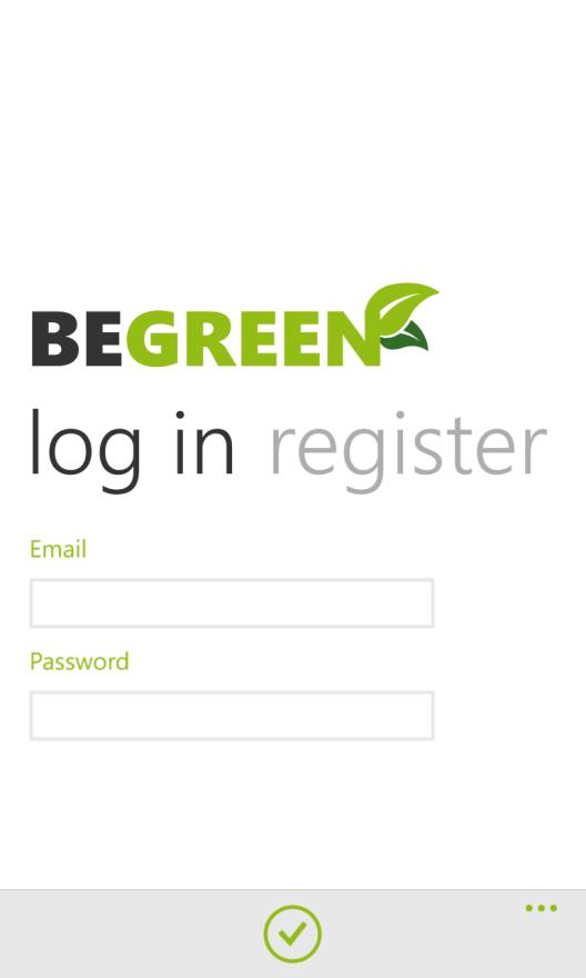 d. Windows Phone 8 Login / Registration The login page / registration allows you to