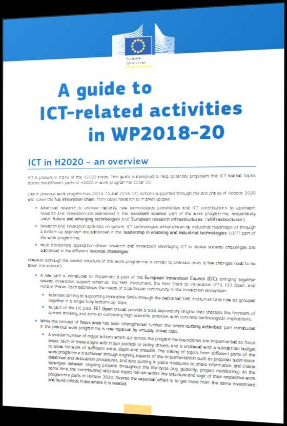 Guide to ICT-related activities in WP Comprehensive coverage of the three H2020 pillars