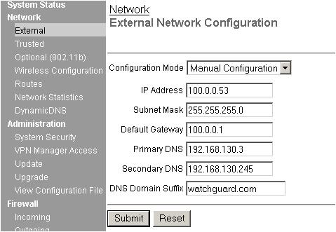 Configure the External Network of the SOHO 6 Wireless The DHCP Client The default configuration of the SOHO 6 Wireless is set to receive the external IP address information using DHCP.