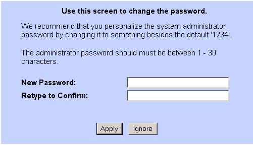 Figure 6 Change Password 3. You should now see the web configurator Site Map screen. Click Wizard Setup to begin a series of screens to configure your Prestige for the first time.