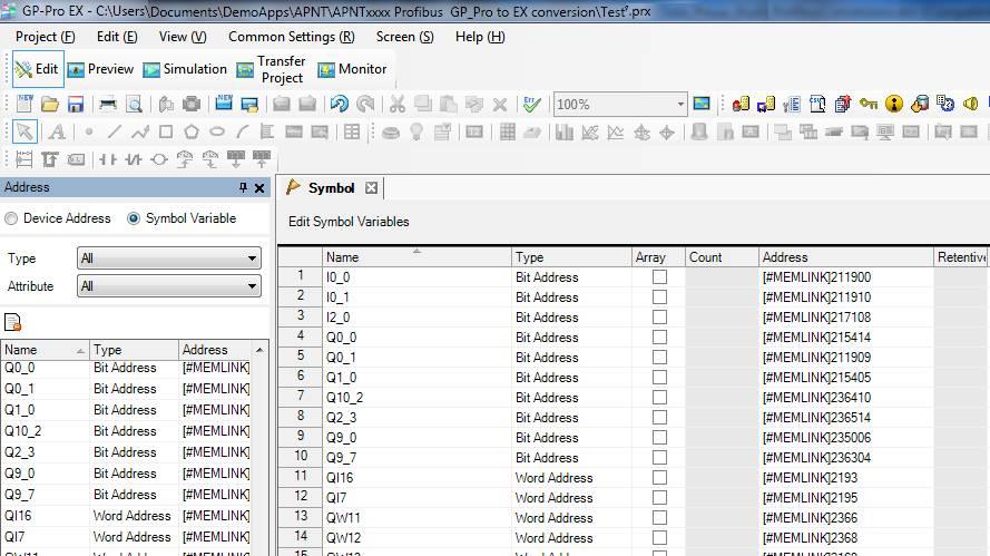 10. Input Words appear in the Name columns as IW** where ** is the PROFIBUS master address. The data type is Word Address. a. Click on the address field to the right of the Name.