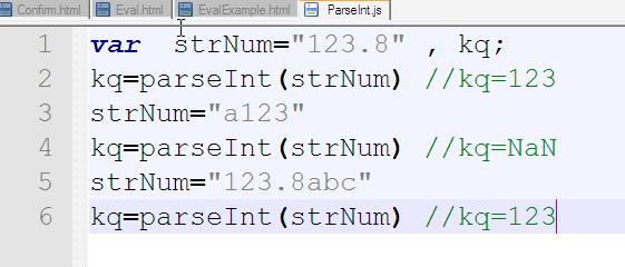 Hàm parseint() parseint( Chuỗi,[radix]) : hàm đổi chuỗi ra số nguyên với cơ số là tham số radix.