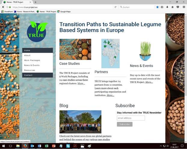 Summary TRansition paths to sustainable legume-based systems in Europe A project website that provides an overview of the TRUE project, its partners, activities and updates on its findings has been