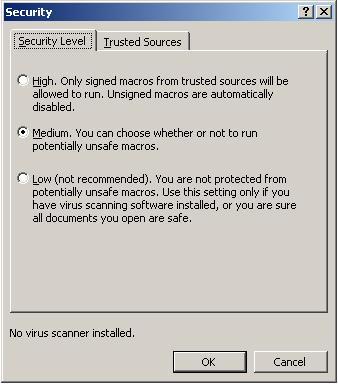 Configuring Macro Security (instructions are for users of MS-Word 2003 and earlier Word versions) For users running MS-Word 2003 or earlier Word versions, follow these instructions to configure the