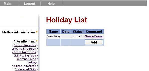 3. Click the Holidays link. 4. The Holiday List page appears. 5.