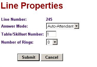 3. Click the Change link for the Line you want to change. The Line Properties page appears. 4. From the Answer Mode list box, select Auto Attendant. 5.