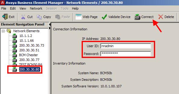 Open the Network Elements folder and select the IP Address of the BCM. 5.