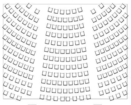 Go back to a Top/Plan view, when you are finished. Now, let s use these two rectangles to create the aisles. 11. Select both of these rectangles and the seating layout. 12.