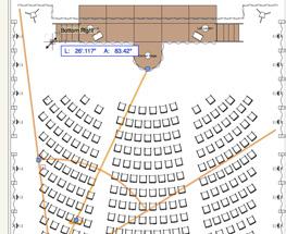 Switch to the Visualization tool set and activate the Renderworks Camera tool. 3. Click once in the bottom left corner of the ballroom, behind the stage right seating layout.