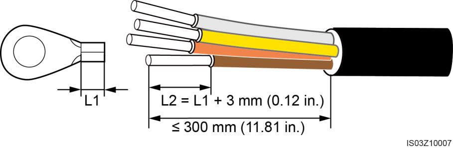 Figure 5-17 Three-core cable (excluding the ground cable and neutral wire) (A) Core wire (B) Insulation layer (C) Jacket Figure