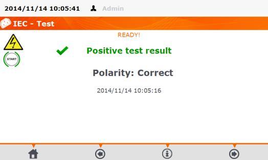Press START. The test can be finished before the defined test time duration by pressing STOP. Upon completing the test read the result. Positive test result.