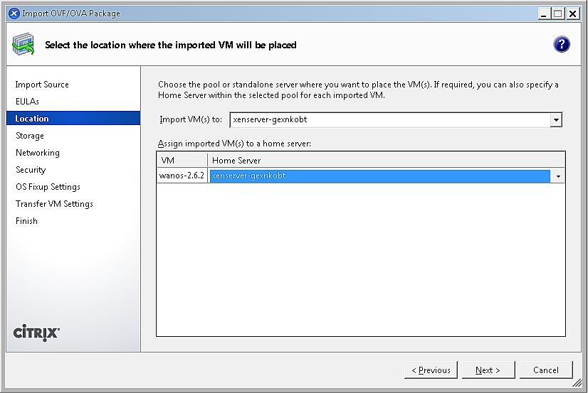 Select the appropriate Pool and/or Server from the Import VM(s) to: and Home Server